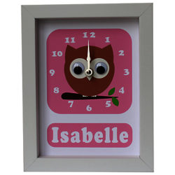 Stripey Cats Personalised Osbert Owl Framed Clock, 23 x 18cm Pink
